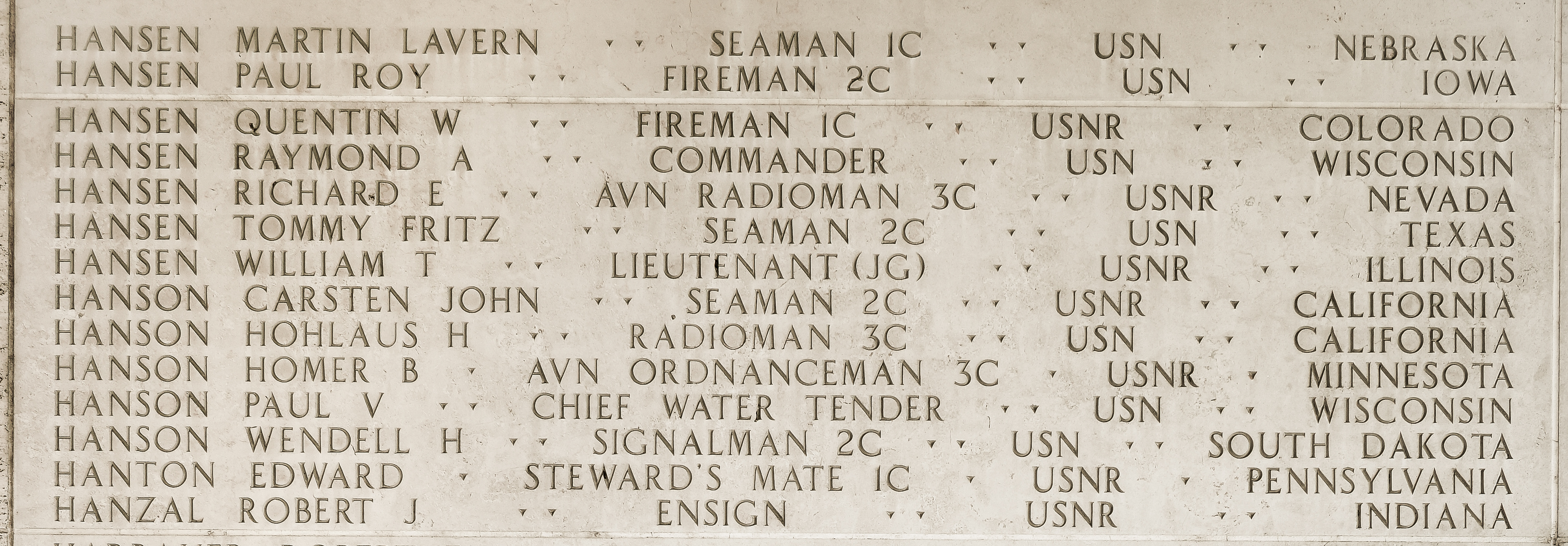 Quentin W. Hansen, Fireman First Class